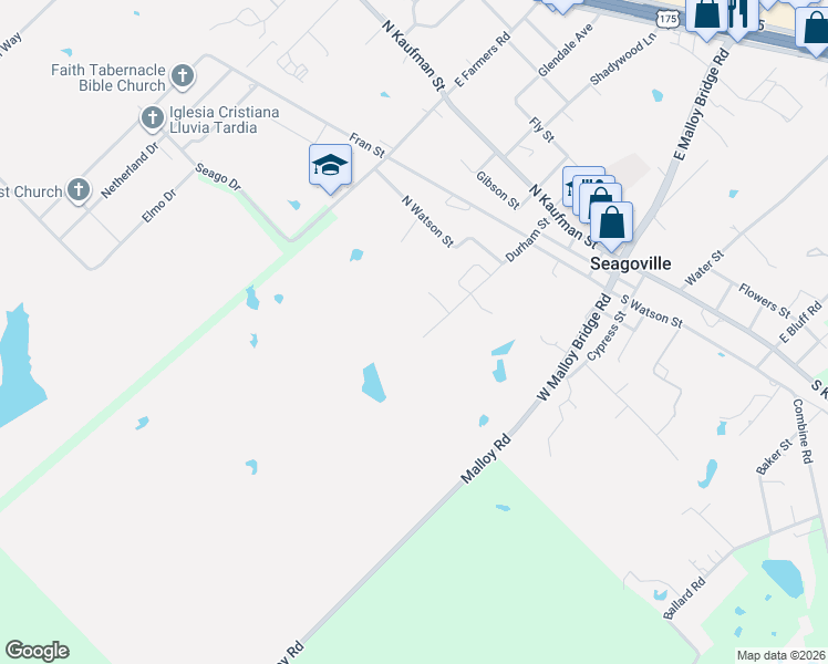 map of restaurants, bars, coffee shops, grocery stores, and more near 710 Durham Street in Seagoville
