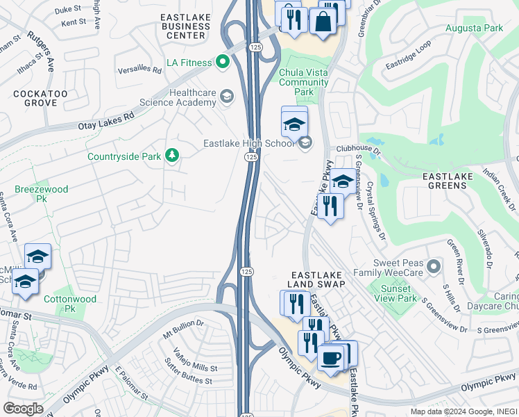 map of restaurants, bars, coffee shops, grocery stores, and more near in Chula Vista