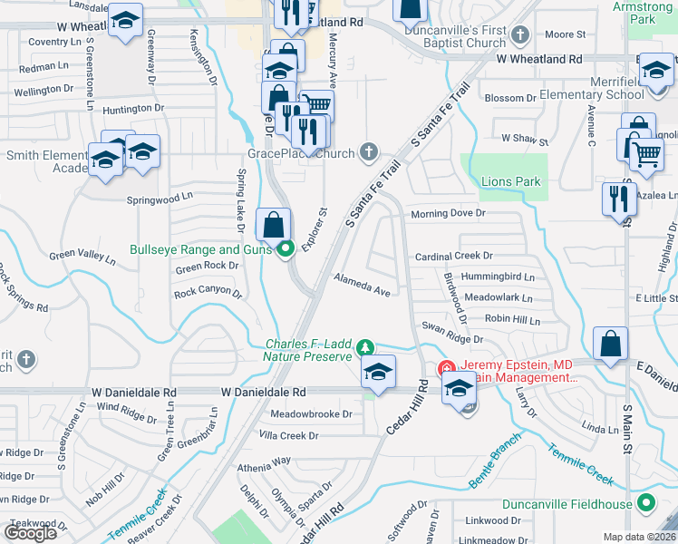map of restaurants, bars, coffee shops, grocery stores, and more near 623 Alameda Avenue in Duncanville