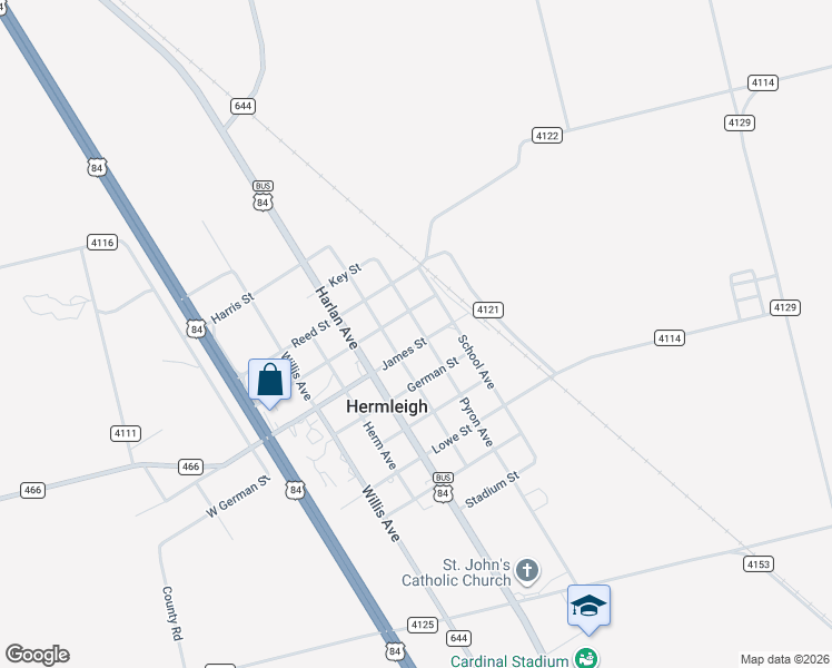 map of restaurants, bars, coffee shops, grocery stores, and more near 357-399 James Street in Hermleigh