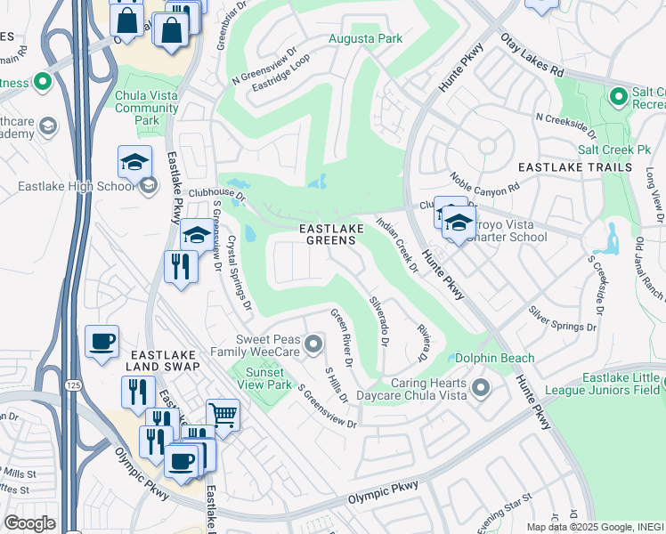 map of restaurants, bars, coffee shops, grocery stores, and more near 1220 Silverado Drive in Chula Vista