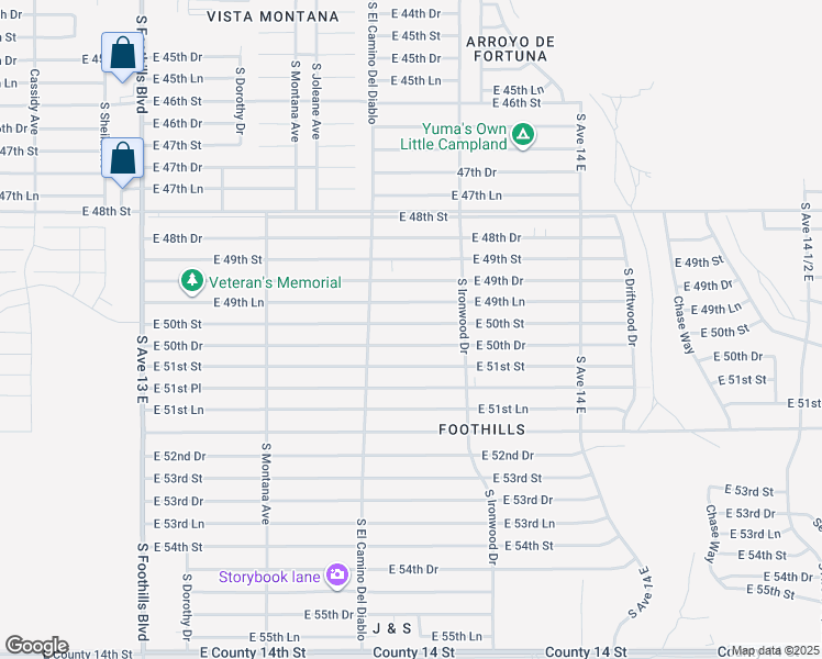 map of restaurants, bars, coffee shops, grocery stores, and more near 13599 East 50th Street in Yuma