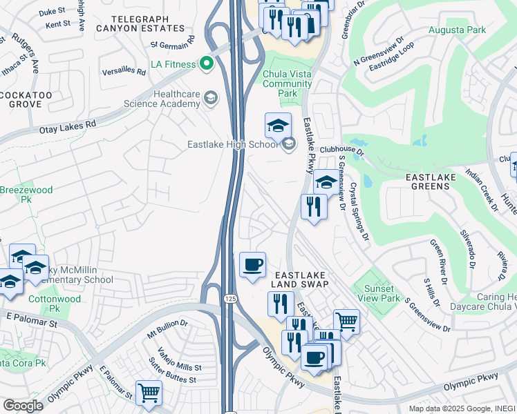 map of restaurants, bars, coffee shops, grocery stores, and more near 2060 Barbados Cove in Chula Vista