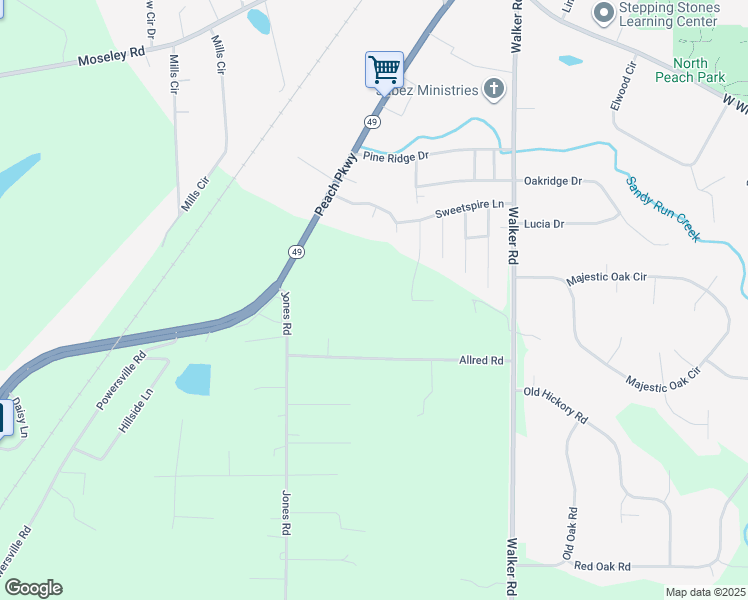 map of restaurants, bars, coffee shops, grocery stores, and more near 201 Allred Road in Byron