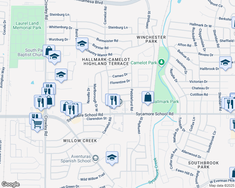 map of restaurants, bars, coffee shops, grocery stores, and more near 1300 Pinehurst Drive West in Fort Worth