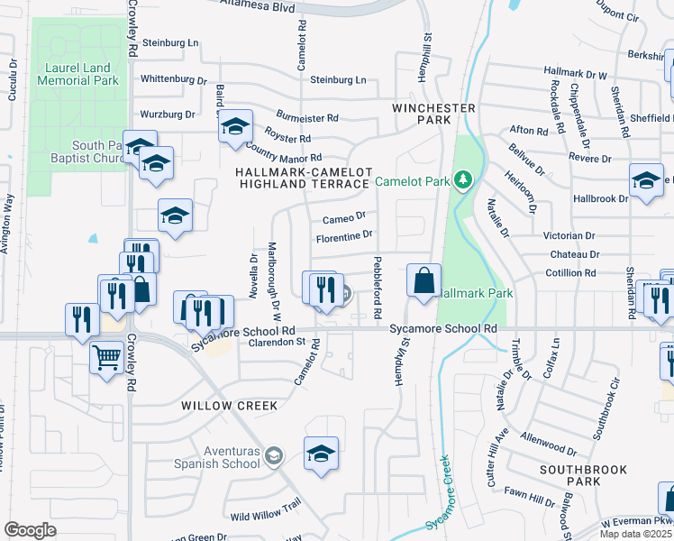 map of restaurants, bars, coffee shops, grocery stores, and more near 1300 Pinehurst Drive West in Fort Worth