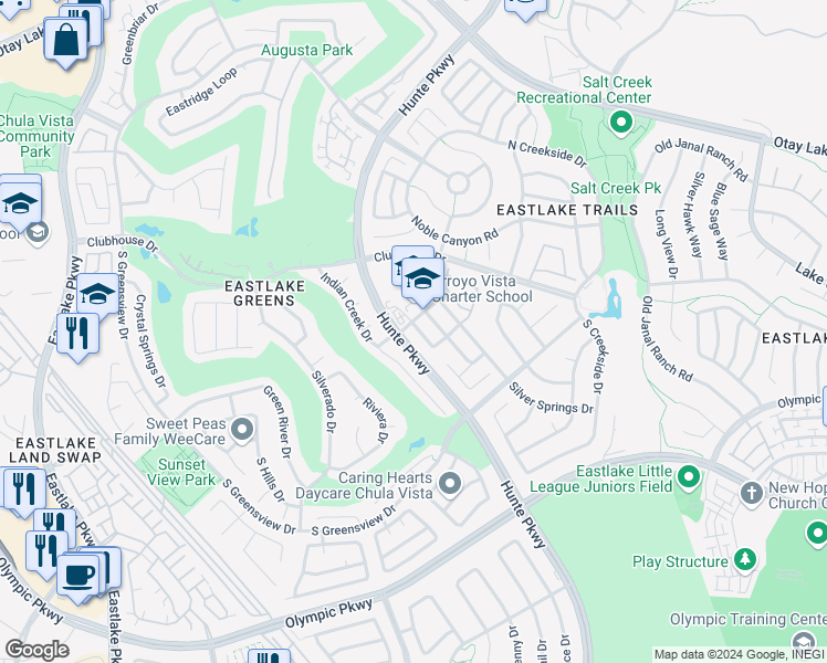 map of restaurants, bars, coffee shops, grocery stores, and more near 1314 Borrego Springs Road in Chula Vista