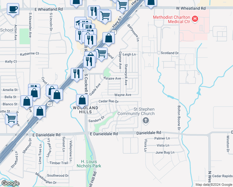 map of restaurants, bars, coffee shops, grocery stores, and more near 1023 Wayne Avenue in Duncanville