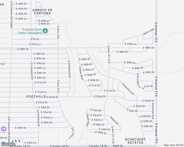 map of restaurants, bars, coffee shops, grocery stores, and more near East 50th Drive in Yuma