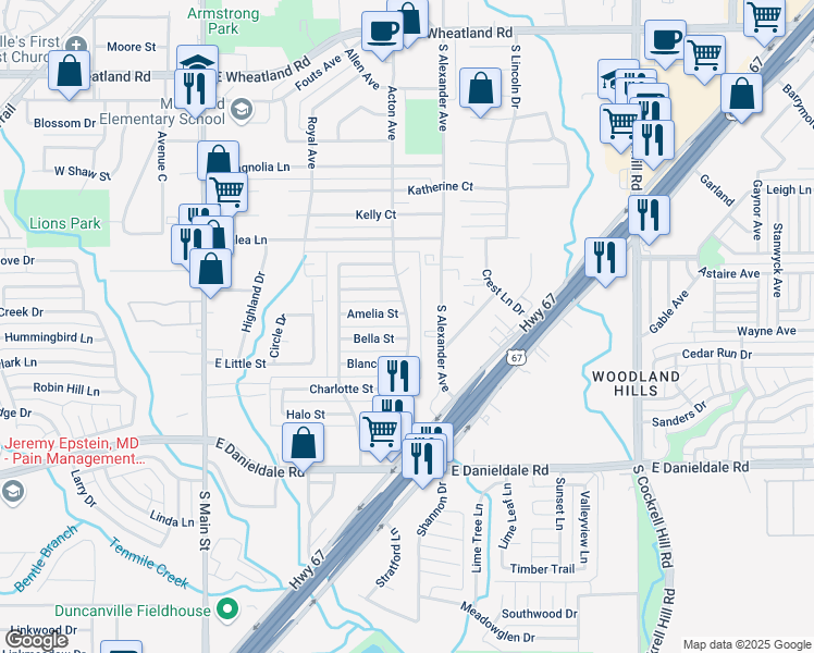 map of restaurants, bars, coffee shops, grocery stores, and more near 1322 Acton Avenue in Duncanville