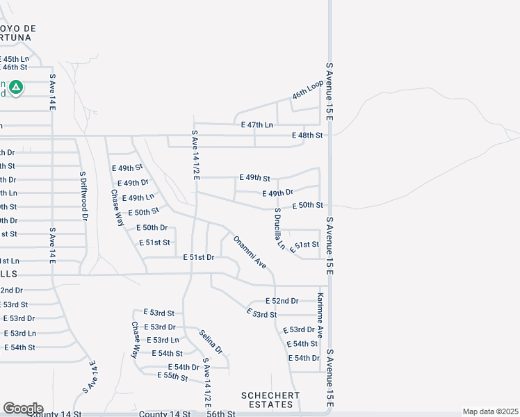 map of restaurants, bars, coffee shops, grocery stores, and more near 50th Street in Yuma