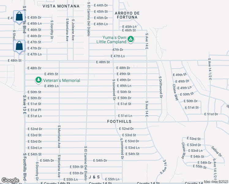 map of restaurants, bars, coffee shops, grocery stores, and more near East 50th Street in Yuma