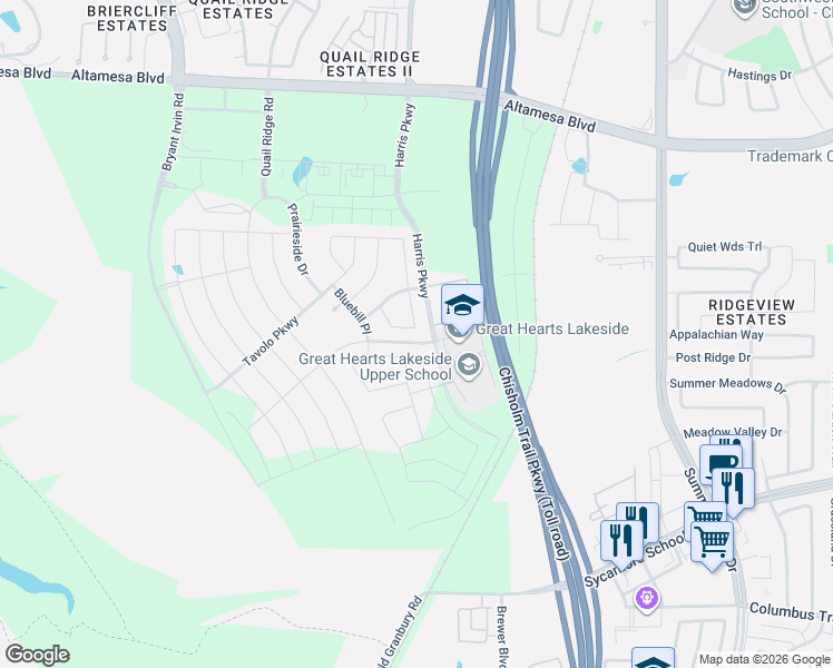 map of restaurants, bars, coffee shops, grocery stores, and more near 7529 Woodwheel Drive in Fort Worth