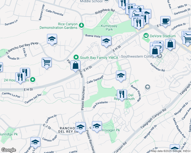 map of restaurants, bars, coffee shops, grocery stores, and more near 1264 Calle Candelero in Chula Vista