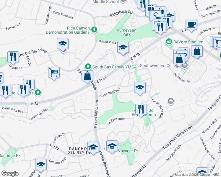 map of restaurants, bars, coffee shops, grocery stores, and more near 1264 Calle Candelero in Chula Vista