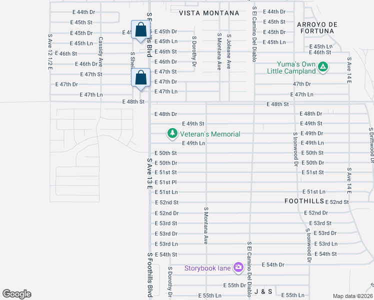 map of restaurants, bars, coffee shops, grocery stores, and more near 13250 East 49th Lane in Yuma