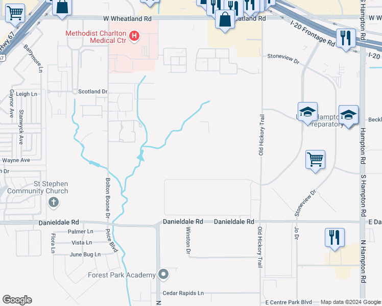 map of restaurants, bars, coffee shops, grocery stores, and more near 9209 Old Hickory Trail in Dallas