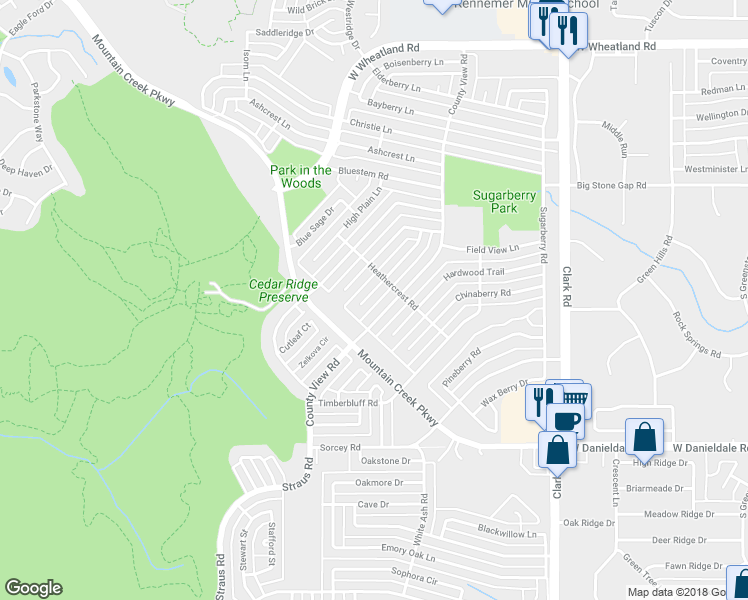 map of restaurants, bars, coffee shops, grocery stores, and more near 7310 Little Canyon Road in Dallas