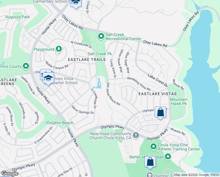 map of restaurants, bars, coffee shops, grocery stores, and more near 1392 Long View Drive in Chula Vista
