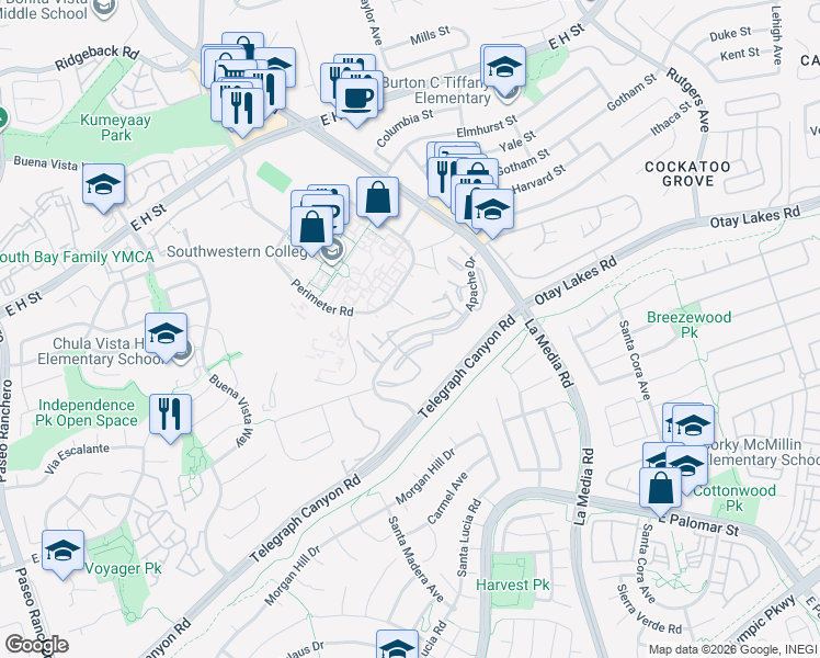 map of restaurants, bars, coffee shops, grocery stores, and more near 900 Otay Lakes Road in Chula Vista
