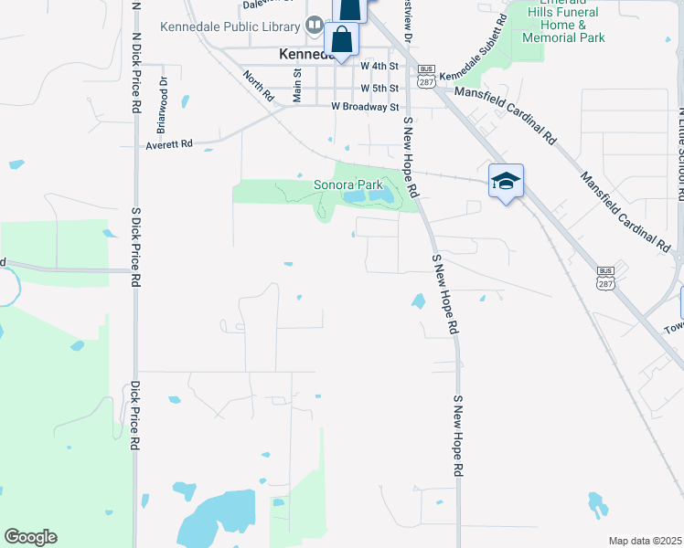 map of restaurants, bars, coffee shops, grocery stores, and more near 350 South New Hope Road in Kennedale