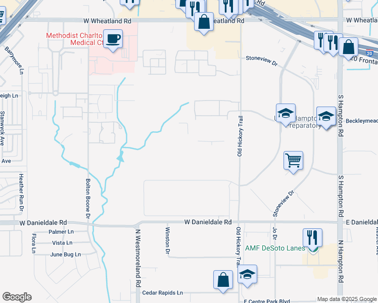 map of restaurants, bars, coffee shops, grocery stores, and more near 9201 Old Hickory Trail in Dallas