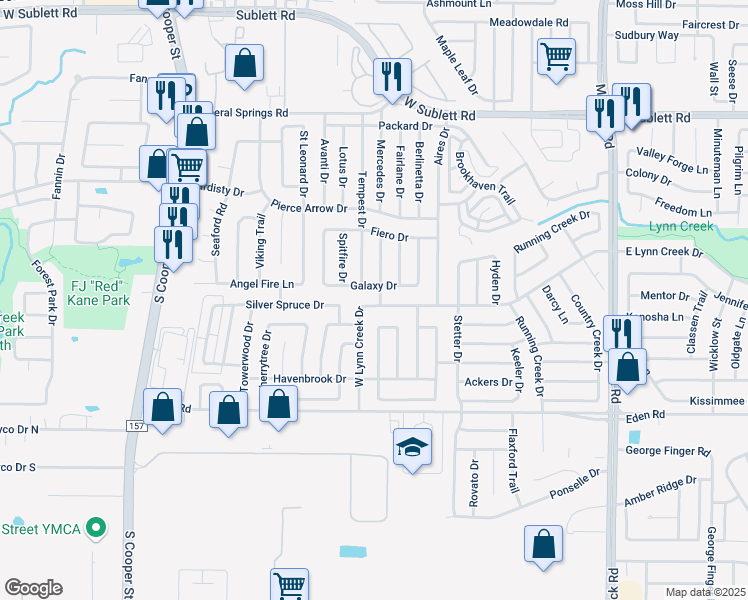 map of restaurants, bars, coffee shops, grocery stores, and more near 919 West Lynn Creek Drive in Arlington