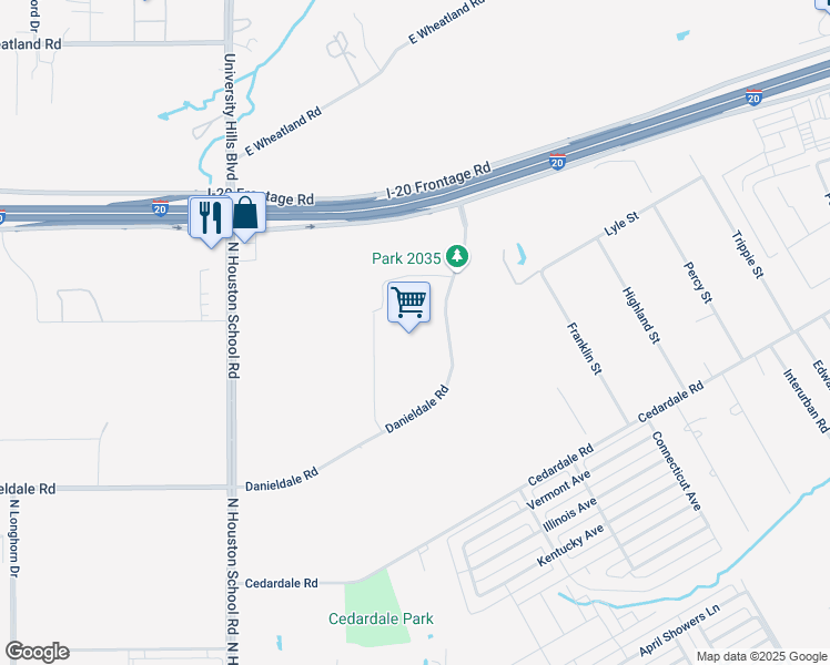 map of restaurants, bars, coffee shops, grocery stores, and more near 2100 Danieldale Road in Lancaster