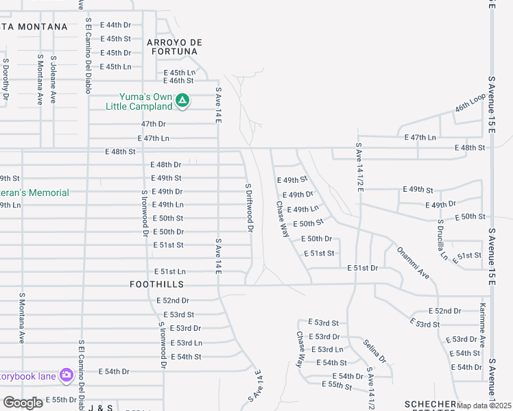 map of restaurants, bars, coffee shops, grocery stores, and more near 13209-13213 Driftwood Drive in Yuma