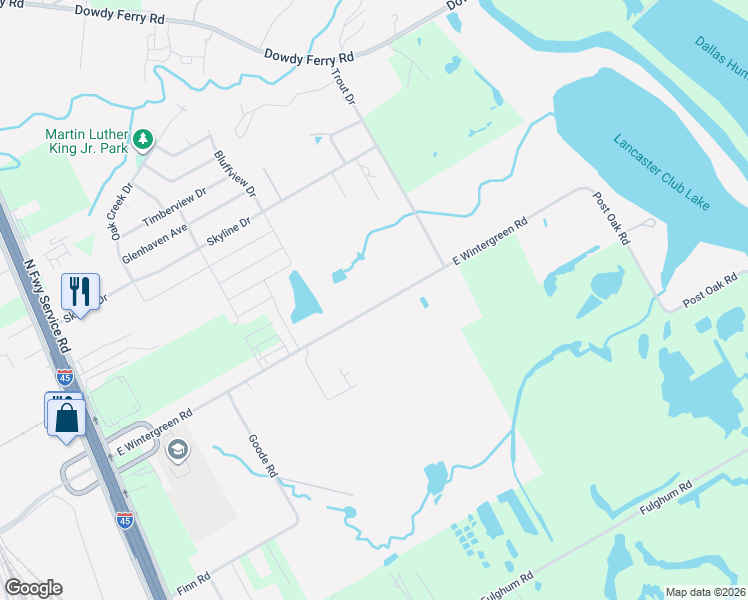 map of restaurants, bars, coffee shops, grocery stores, and more near 1711 East Wintergreen Road in Hutchins