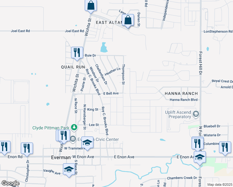 map of restaurants, bars, coffee shops, grocery stores, and more near 230 East Bell Avenue in Everman