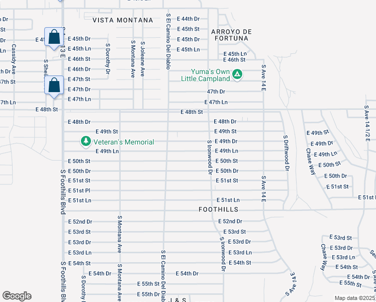 map of restaurants, bars, coffee shops, grocery stores, and more near 13597 East 49th Lane in Yuma