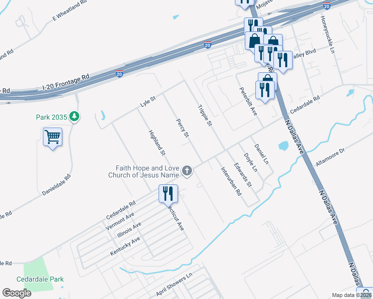 map of restaurants, bars, coffee shops, grocery stores, and more near 4347 Percy Street in Lancaster