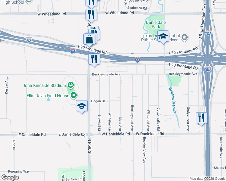 map of restaurants, bars, coffee shops, grocery stores, and more near 9022 Whitehall Lane in Dallas