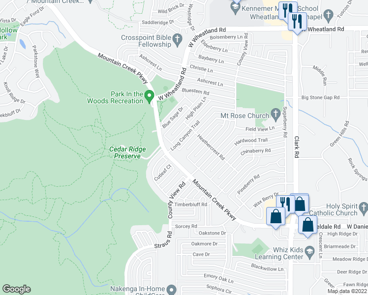 map of restaurants, bars, coffee shops, grocery stores, and more near 7317 Lost Canyon Drive in Dallas