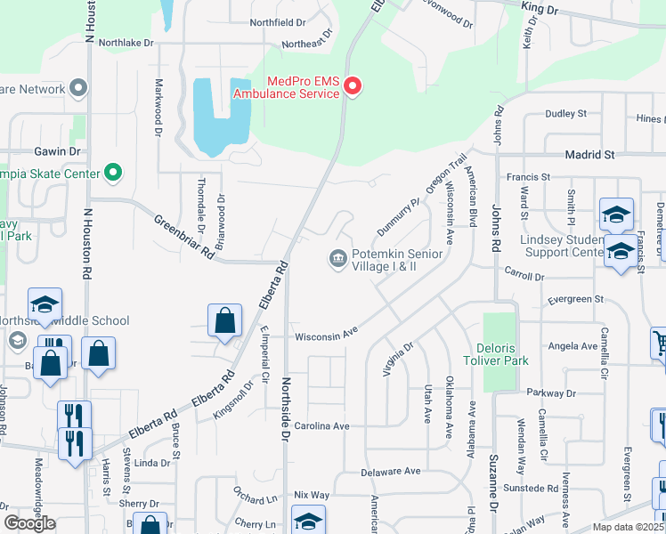 map of restaurants, bars, coffee shops, grocery stores, and more near 399 Hawaii Avenue in Warner Robins