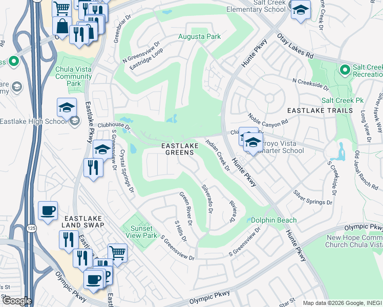 map of restaurants, bars, coffee shops, grocery stores, and more near 1215 Pinehurst Road in Chula Vista