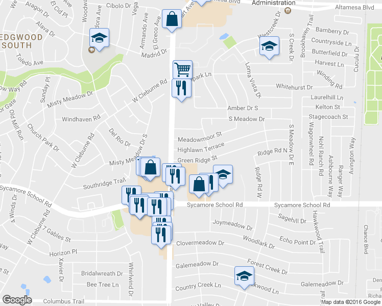 map of restaurants, bars, coffee shops, grocery stores, and more near 3329 Highlawn Terrace in Fort Worth