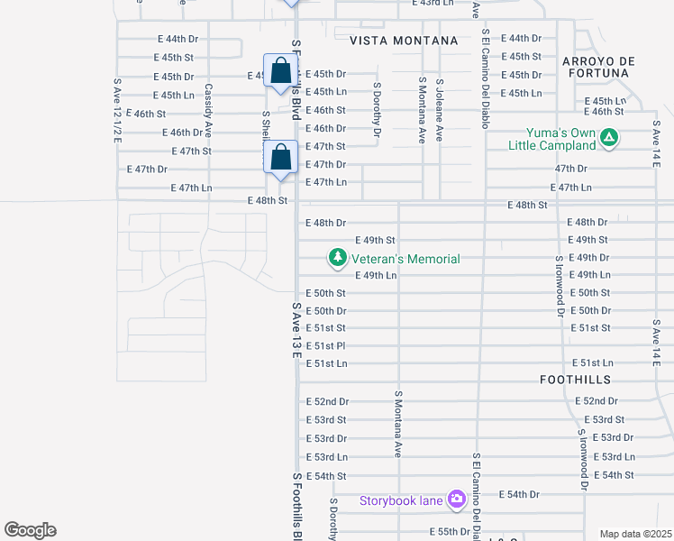 map of restaurants, bars, coffee shops, grocery stores, and more near 13190 East 49th Lane in Yuma