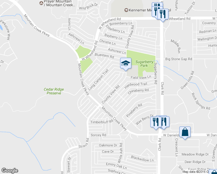 map of restaurants, bars, coffee shops, grocery stores, and more near 7315 Little Canyon Road in Dallas