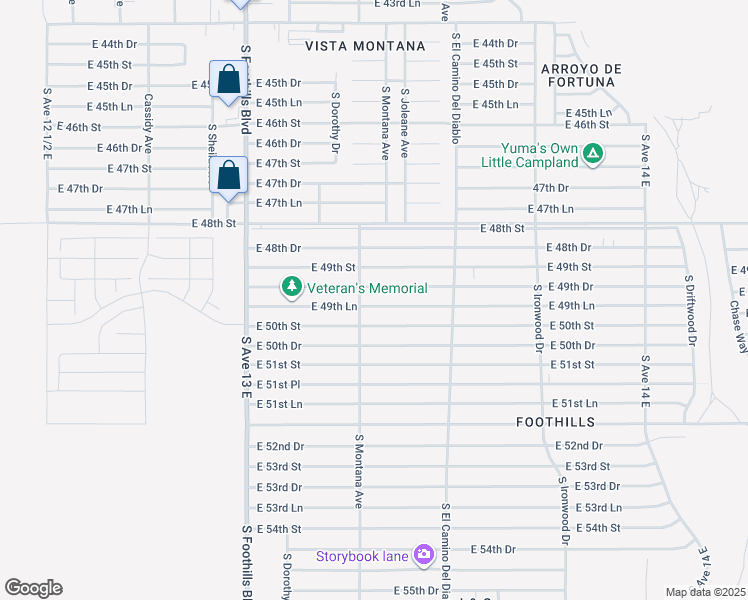 map of restaurants, bars, coffee shops, grocery stores, and more near 13320 East 49th Lane in Yuma