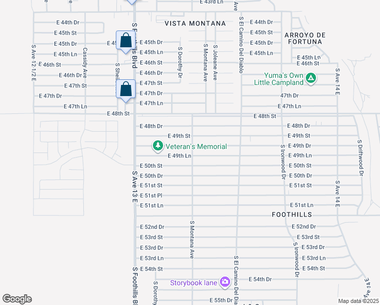 map of restaurants, bars, coffee shops, grocery stores, and more near 13320 East 49th Lane in Yuma