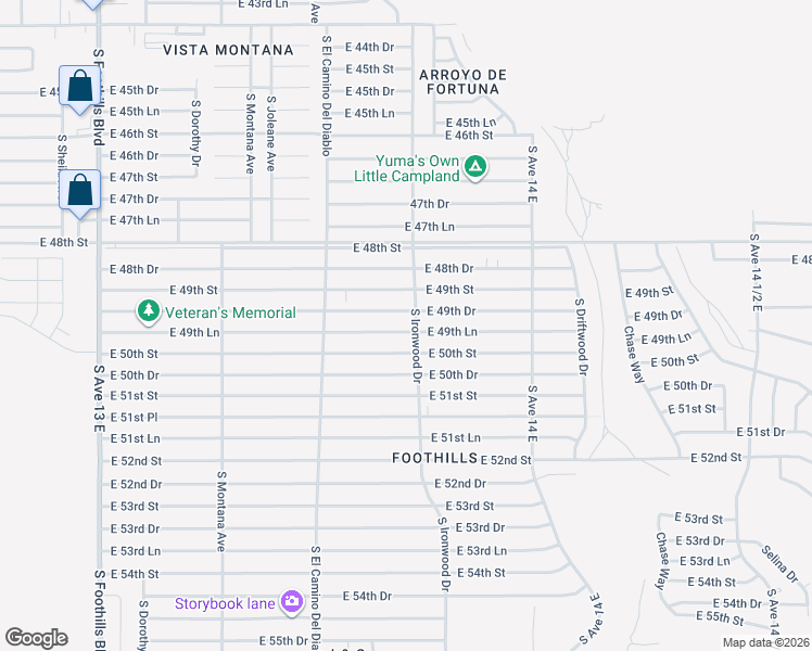 map of restaurants, bars, coffee shops, grocery stores, and more near 13670 East 49th Lane in Yuma