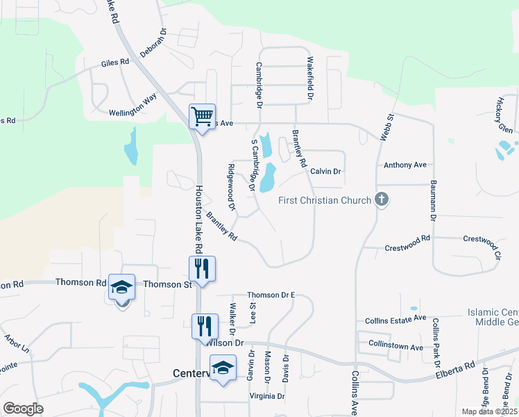 map of restaurants, bars, coffee shops, grocery stores, and more near 500 South Cambridge Drive in Warner Robins