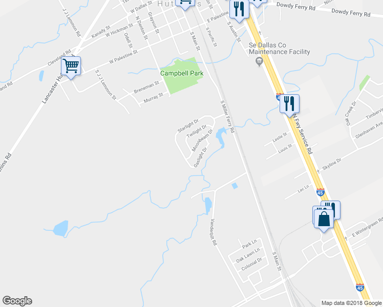map of restaurants, bars, coffee shops, grocery stores, and more near 48 Moonbeam Drive in Hutchins