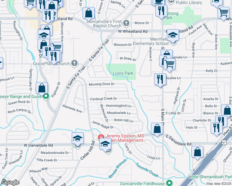 map of restaurants, bars, coffee shops, grocery stores, and more near 326 Partridge Run Drive in Duncanville