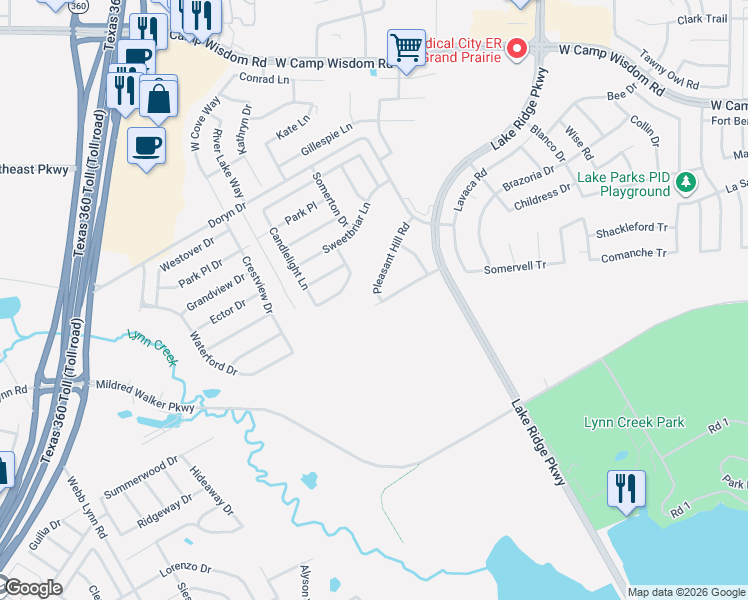 map of restaurants, bars, coffee shops, grocery stores, and more near 2780 Pleasant Hill Road in Grand Prairie