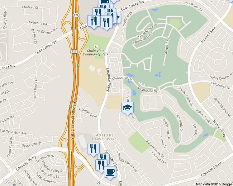 map of restaurants, bars, coffee shops, grocery stores, and more near 1220 South Greensview Drive in Chula Vista