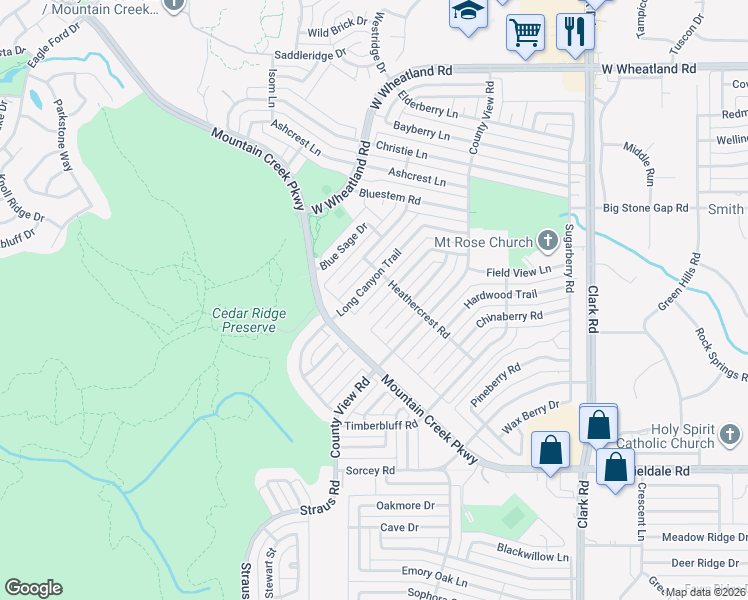 map of restaurants, bars, coffee shops, grocery stores, and more near 7317 Lost Canyon Drive in Dallas