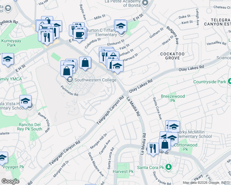 map of restaurants, bars, coffee shops, grocery stores, and more near 1546 Apache Drive in Chula Vista
